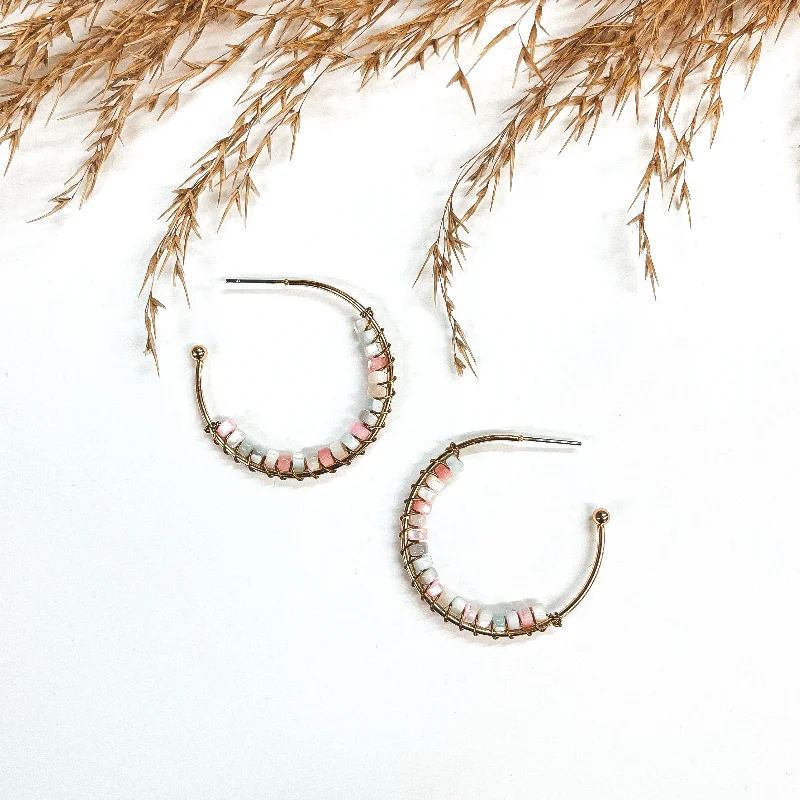 women elegant drop earrings -Oceans Away Open Ended Circle Hoops with Mother of Pearl Beads in Multicolor