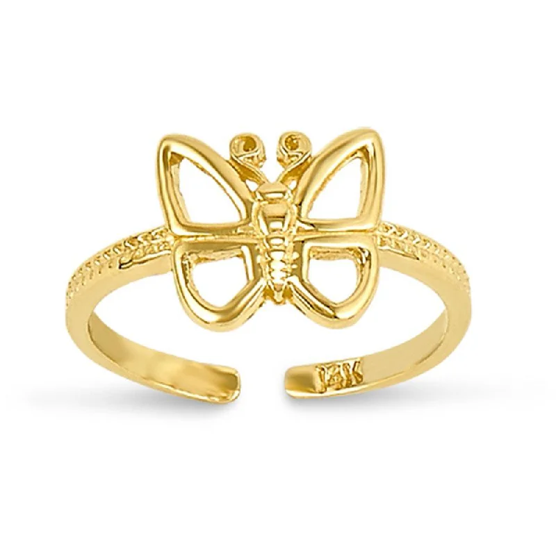 women personalized engagement rings -14 KARAT YELLOW GOLD BUTTERFLY TOE RING