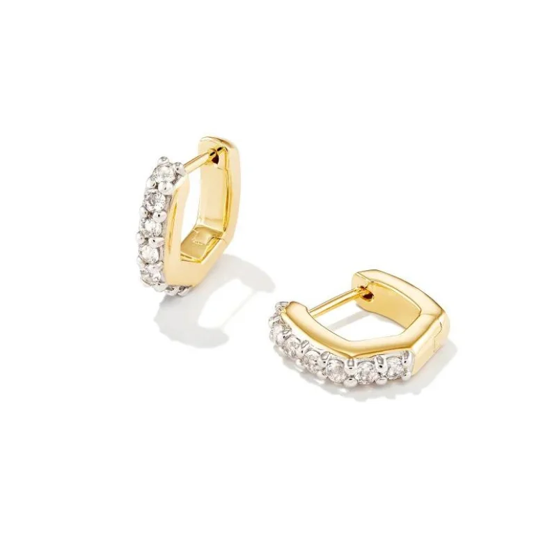 women sterling silver earrings -Kendra Scott | Davie 18k Gold Vermeil Huggie Earrings in White Topaz