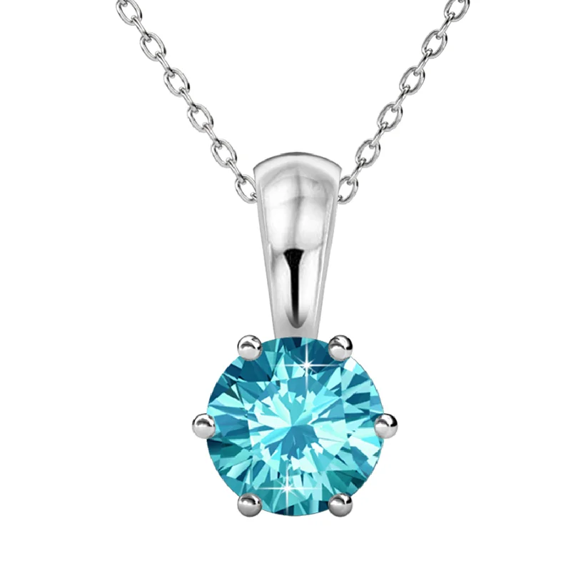 women diamond pendant necklaces -March Birthstone Aquamarine Necklace 18k White Gold Plated Solitaire Necklace with 1CT Swarovski Crystal