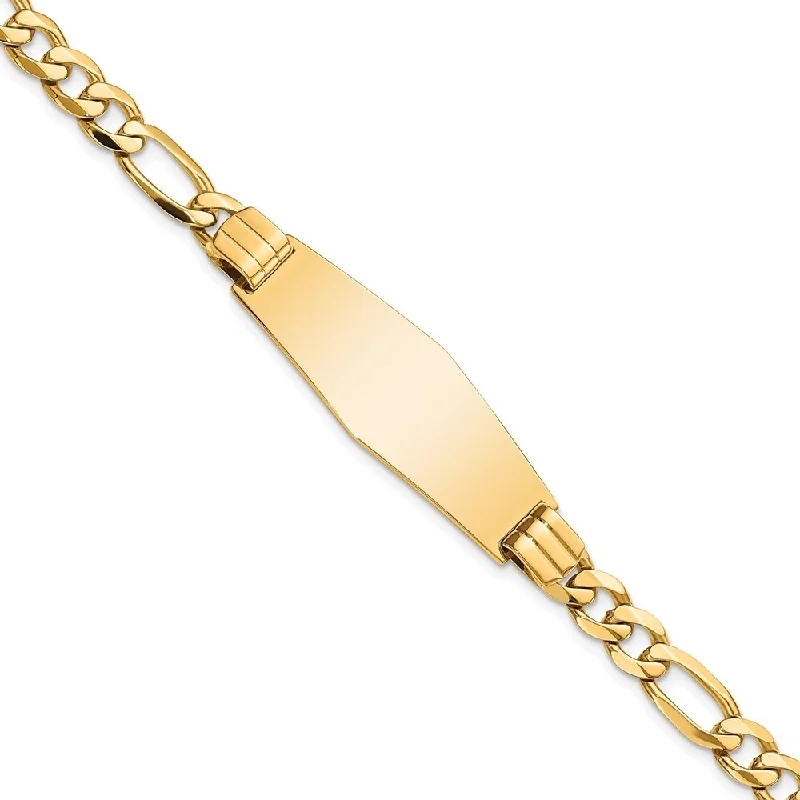 women retro bangles and bracelets -14k Yellow Gold 13.5mm Flat Figaro Link Soft Diamond Shape ID Bracelet, 7"