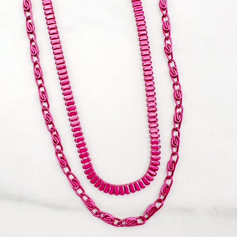 women emerald necklaces -Double Enamel Fuchsia Necklace N14