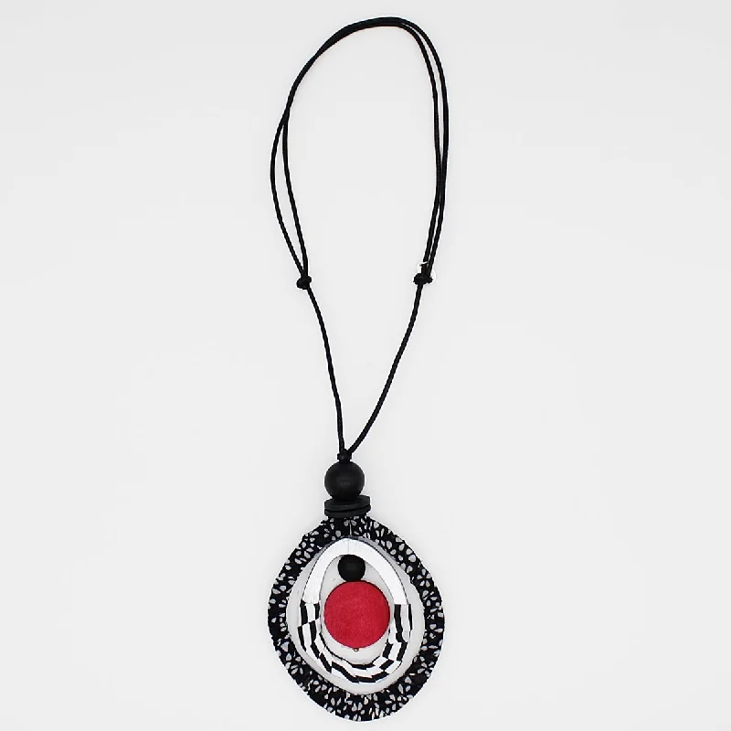 women choker necklaces -Black and Red Fabric Marina Pendant Necklace