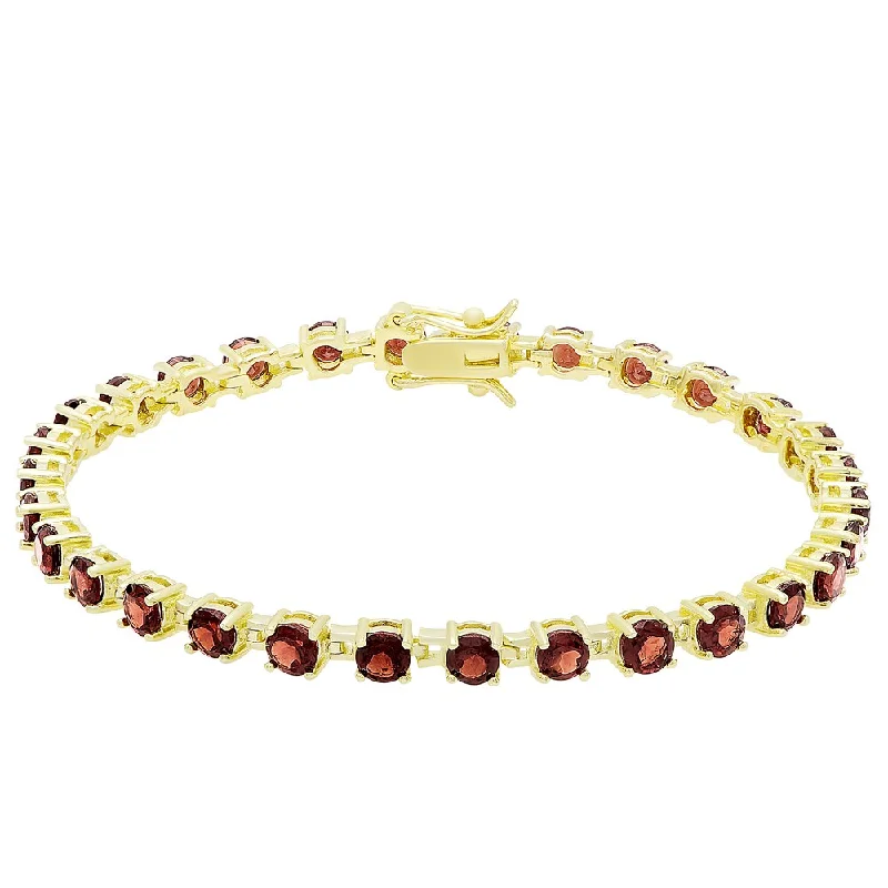 women cuff bangles and bracelets -Dolce Giavonna Gold Over Silver Garnet Tennis Bracelet