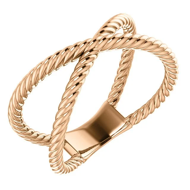 women infinity charm engagement rings -14KT Gold Rope Criss-Cross Ring