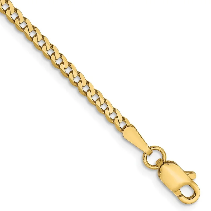 women birthstone bangles and bracelets -14k Yellow Gold 2.2mm Flat Beveled Curb Chain Bracelet, 7"