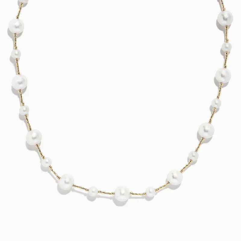 women long chain necklaces -14K Yellow Gold Pearl Necklace