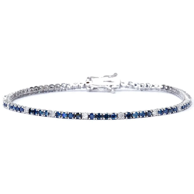 women double-layered bangles and bracelets -14k White Gold 2ct TDW Blue and White Diamond Tennis Bracelet