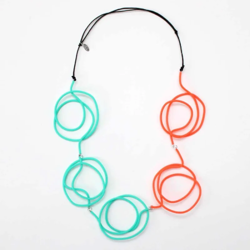 Diamond necklaces for women -Turquoise and Orange Veronica Rubber Tubing Necklace