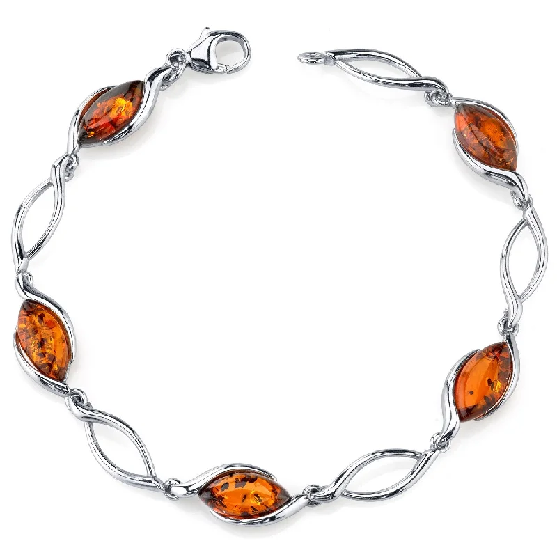 women double bangle bracelets -Sterling Silver Baltic Amber Bracelet, 7.5"