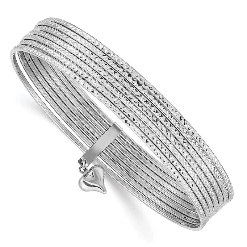 women charm bangles and bracelets -14k White Gold 11mm Dangle Heart Textured Set of 7 Slip-on Bangle Bracelet