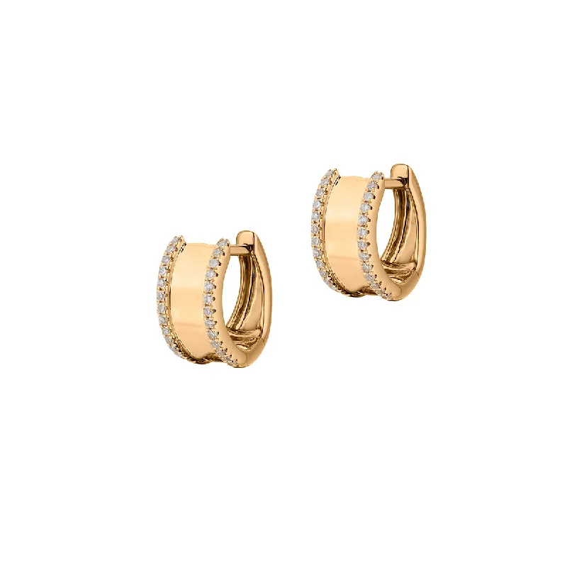 Gold earrings for women -DIAMOND EDGE HUGGIE EARRINGS