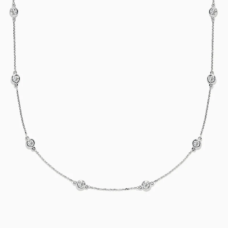 women silver pendant necklaces -Pave Classica 14K White Gold Diamond Station Necklace, 1.50 TCW