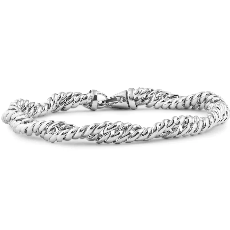 women luxury bangles and bracelets -14K White Gold Classic Italian High Polished Twisted Link Bracelet 7.5"