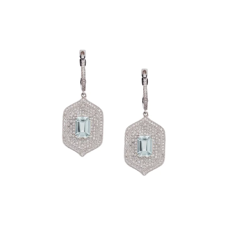 women handmade earrings -AQUAMARINE & DIAMOND DROP EARRINGS