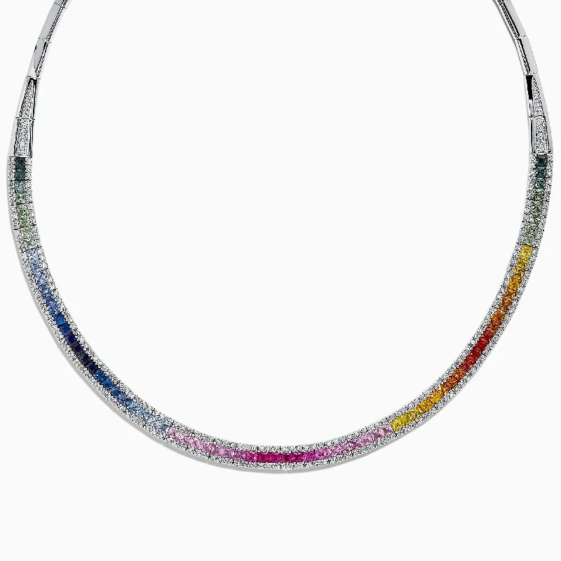 women minimalistic necklaces -Watercolors 14K White Gold Multi Sapphire & Diamond Necklace, 11.31 TCW