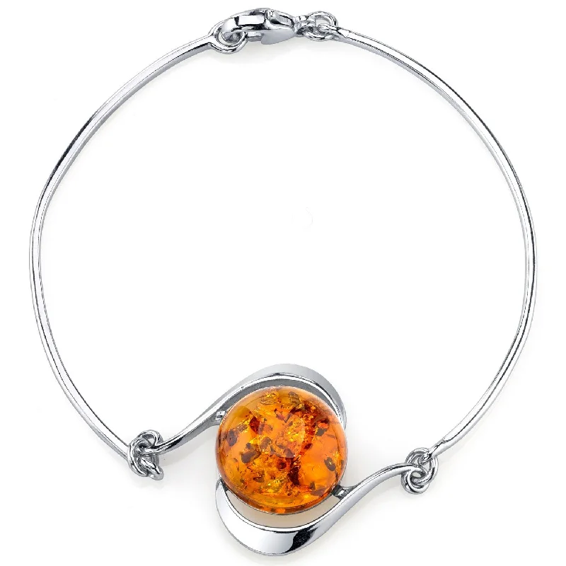 women modern cuff bangles and bracelets -Sterling Silver Baltic Amber Solitaire Bangle Bracelet, 7.5"