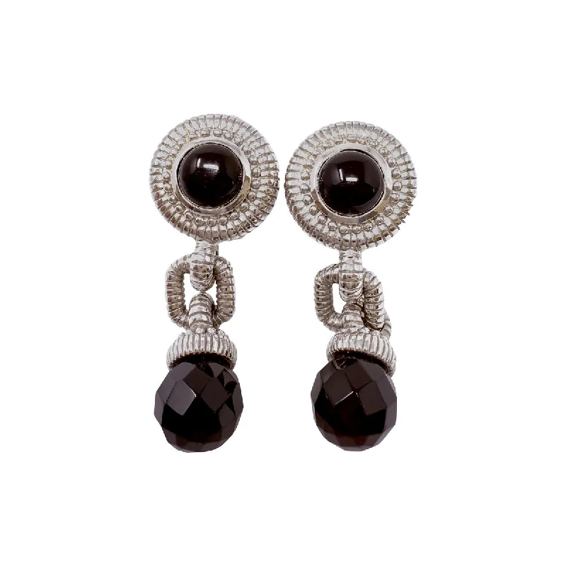 women floral stud earrings -Judith Ripka Round Drop Earrings with CZ and Black Faceted Drop