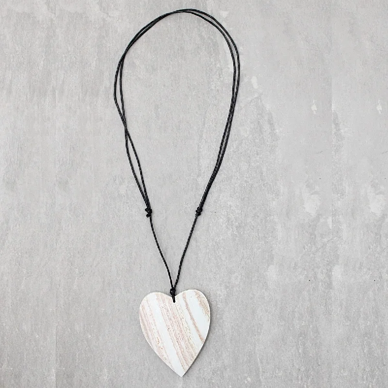 women silver chain necklaces -White Gabi Heart Wood Necklace