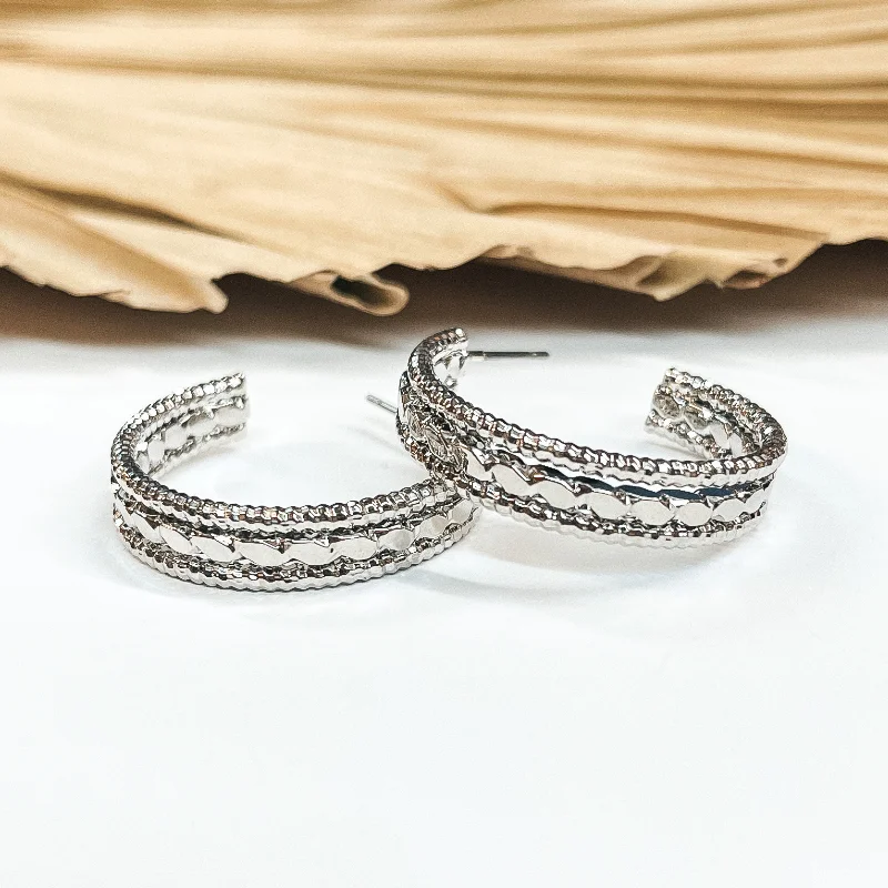 women chic hoop earrings -Darling Daze 1 Inch Rope Textured Hoop Earrings in Silver Tone