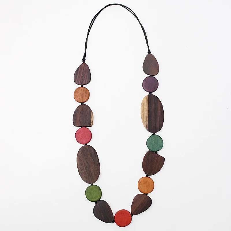 women layered gemstone necklaces -Wood Multi Color Noel Necklace