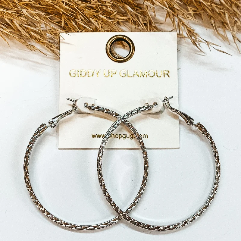 women trendy earrings -Diamond Textured Hoop Earrings in Silver