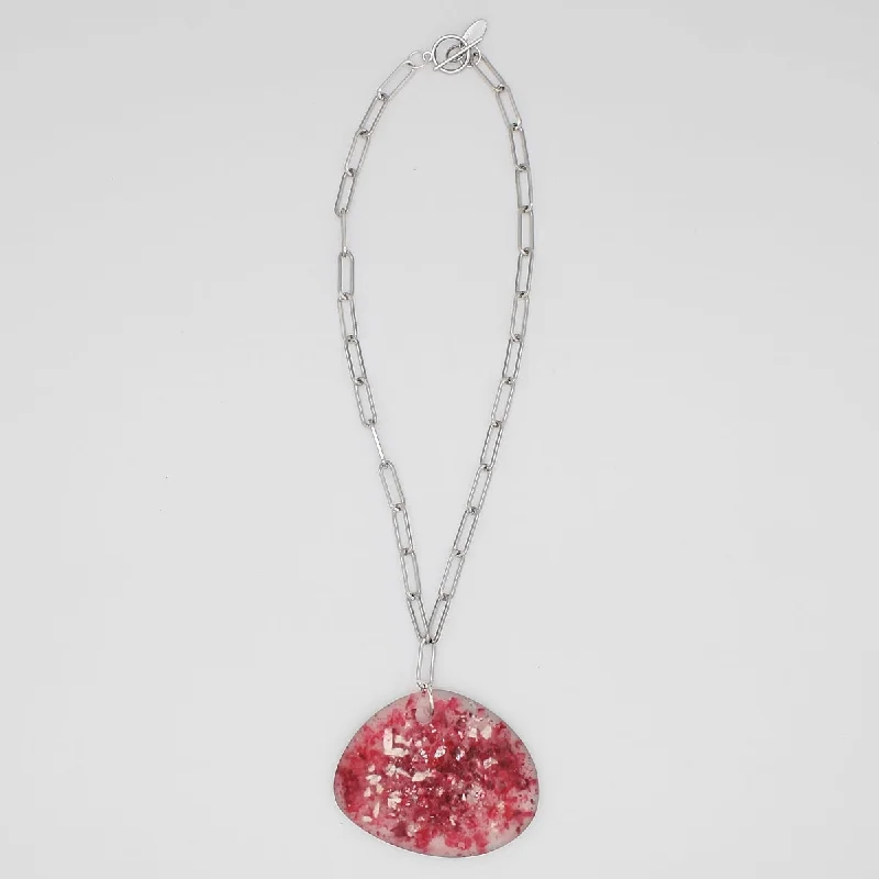 women moonstone necklaces -Red Speckle Resin and Chain Pendant Necklace