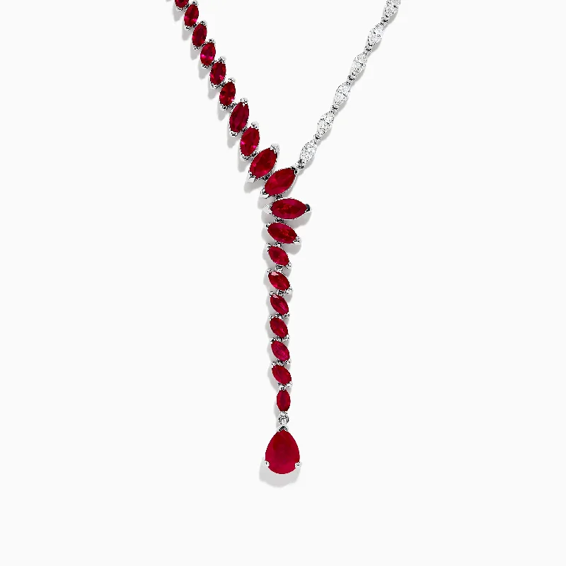 women statement necklaces -Ruby Royale 14K White Gold Ruby and Diamond Statement Necklace 11.80 TCW