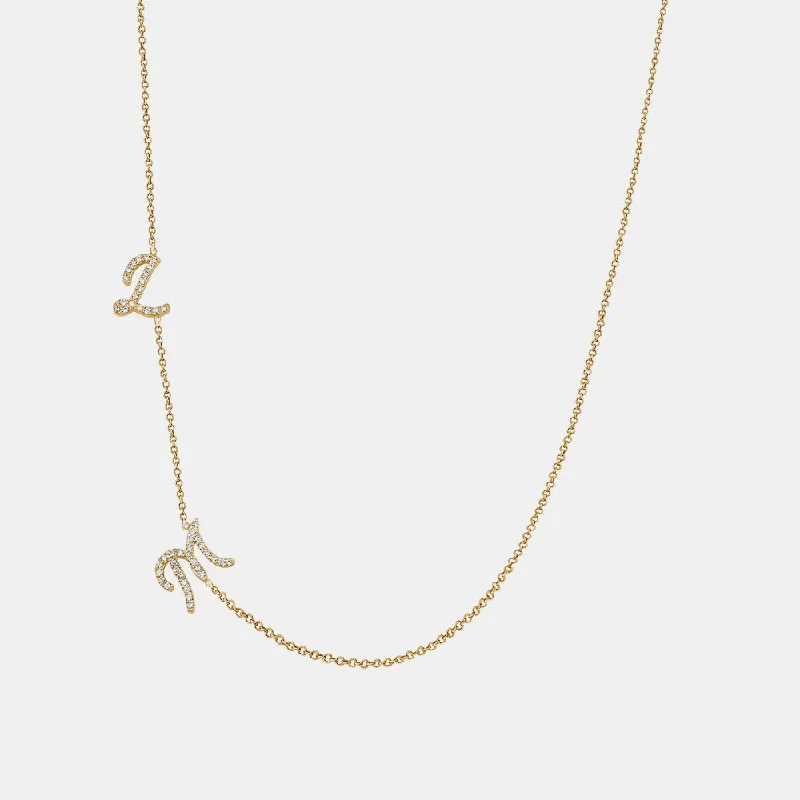 women geometric necklaces -Diamond Cursive Initial Necklace