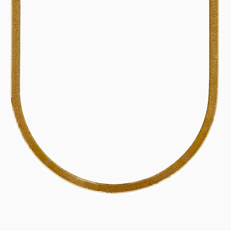 women cross necklaces -14K Yellow Gold Textured Herringbone Chain Necklace 17"