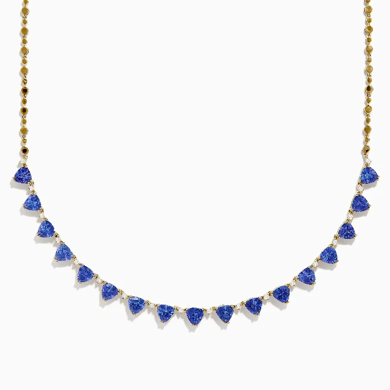 women diamond necklaces with gold chain -14K Yellow Gold Tanzanite and Diamond Necklace