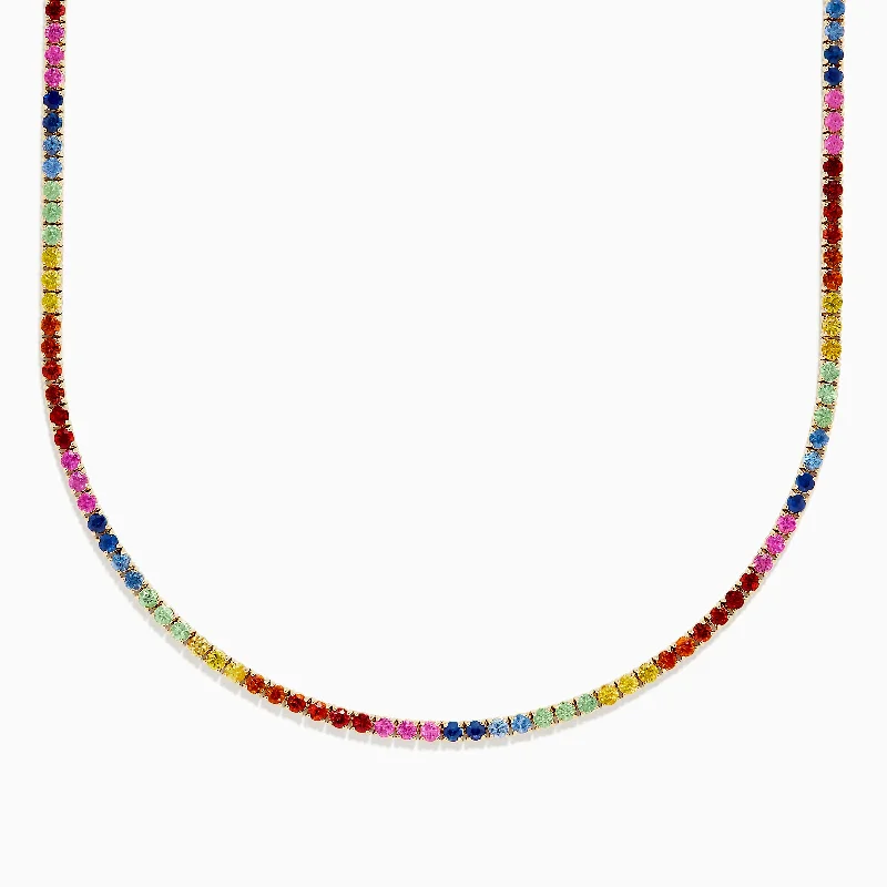 women classic gold necklaces -Watercolors 14K Yellow Gold Multi Sapphire Tennis Necklace