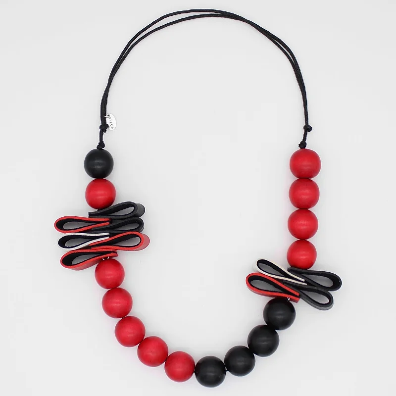 women multi-strand necklaces -Red Rustic Fusion Statement Necklace