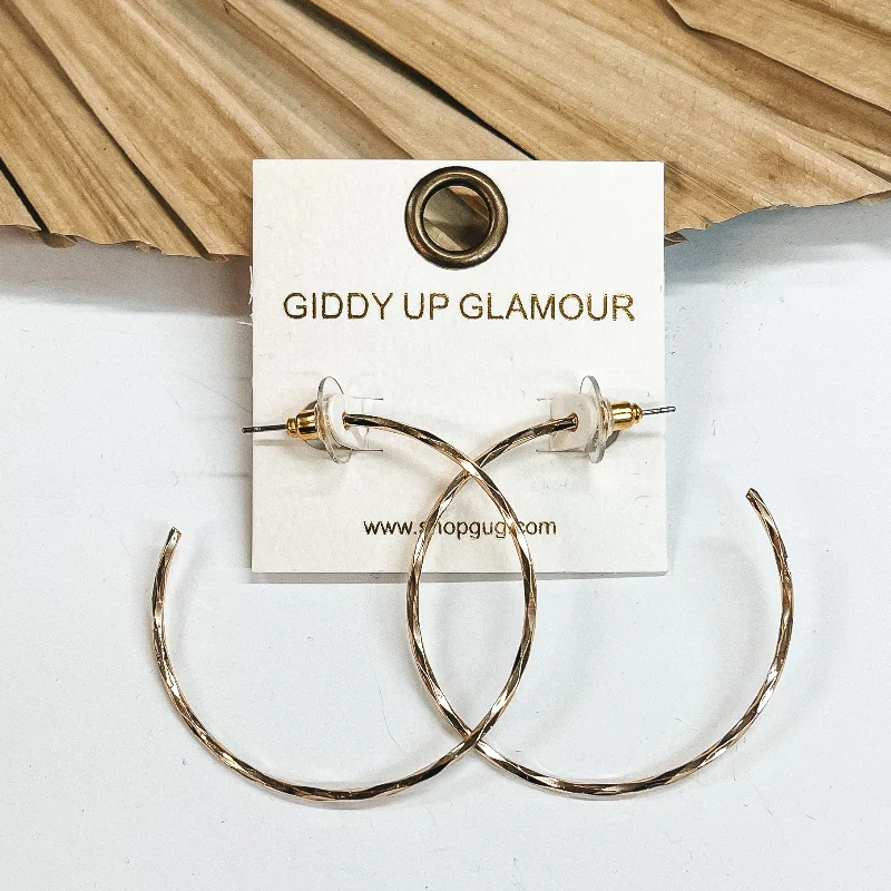 women elegant drop earrings -Thin Hammered Hoop Earrings in Gold