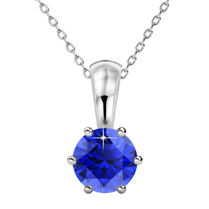 women infinity necklaces -September Birthstone Sapphire Necklace 18k White Gold Plated Solitaire Necklace with 1CT Swarovski Crystal