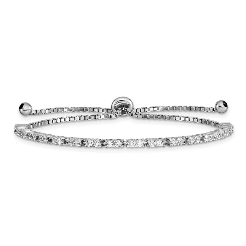 women double-layered bangles and bracelets -Curata 925 Sterling Silver Rhodium Plated April CZ Cubic Zirconia Simulated Diamond Adj Bracelet