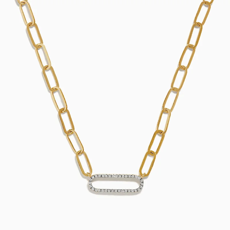 women gemstone necklaces -D'oro 14K Yellow Gold Diamond Paperclip Necklace