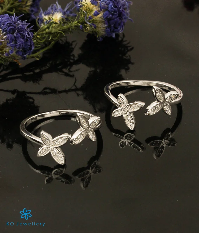 Diamond engagement rings for women -The Pretty Butterfly Silver Toe-Rings (White)