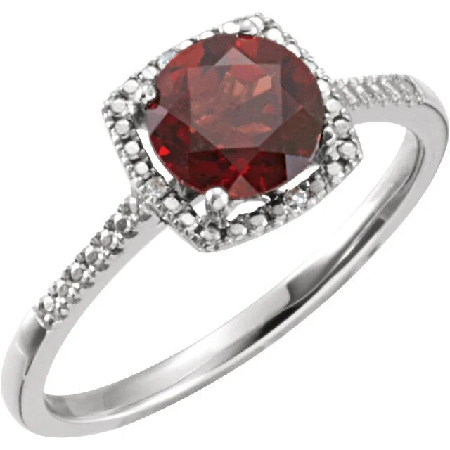 women adjustable engagement rings -STERLING SILVER 1.65 CT GARNET & .01 CTW DIAMOND HALO RING