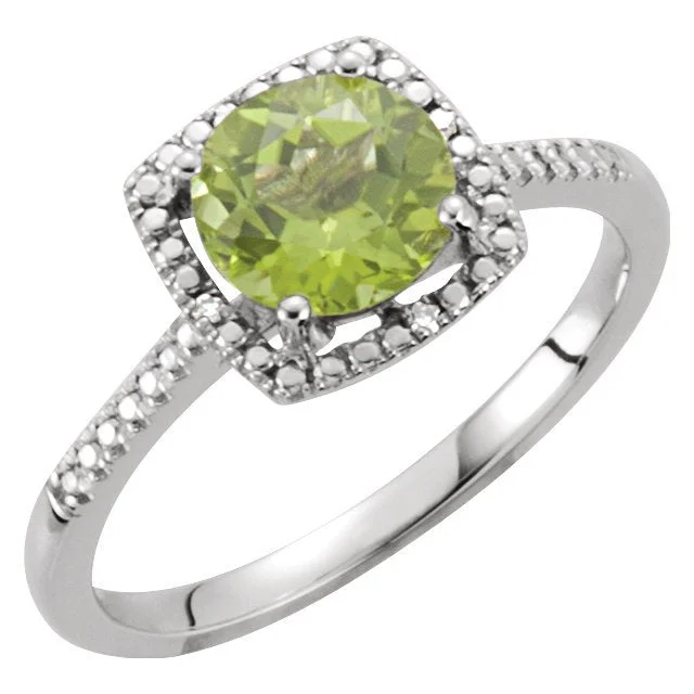 Diamond engagement rings for women -STERLING SILVER 1.45 CT PERIDOT & .01 CTW DIAMOND HALO RING