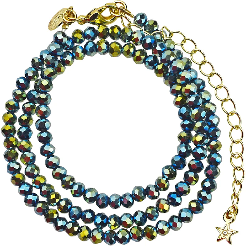 women star-shaped necklaces -Shimmer Bead 18" Necklace (Goldtone/Green Iris)