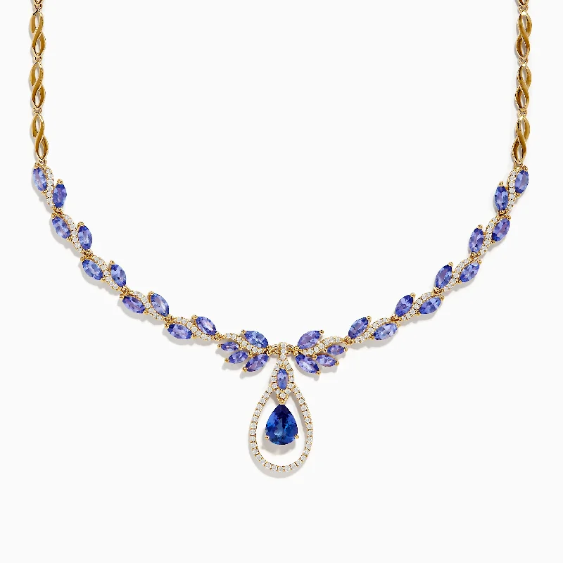 women diamond and gold necklaces -Nahla Siri 14K Yellow Gold Tanzanite and Diamond Necklace