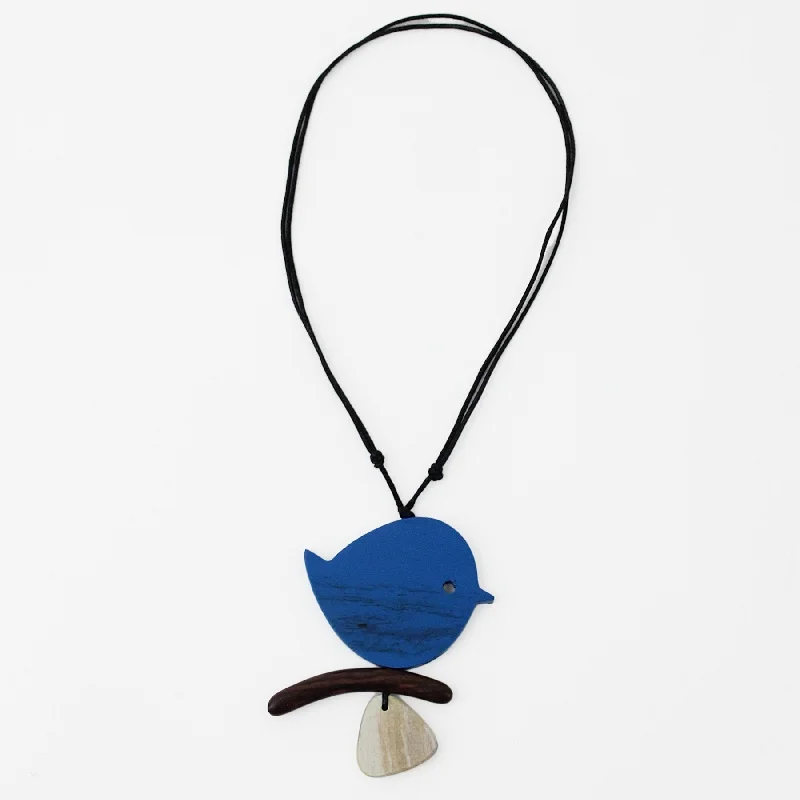 women romantic necklaces -Blue Robin On A Branch Necklace