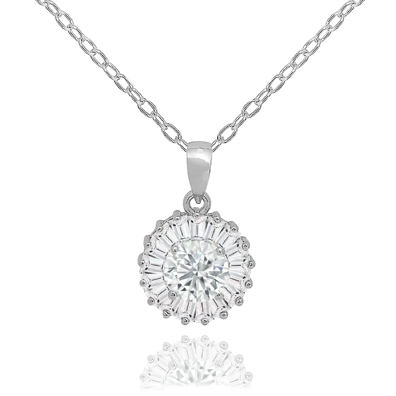 women multi-strand necklaces -Ellee 18k White Gold Plated Silver Pendant Necklace with Simulated Diamond Crystals