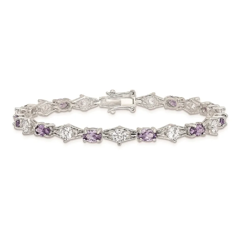 women retro bangles and bracelets -Diamond2Deal 925 Sterling Silver Purple and Clear Cubic Zirconia Bracelet, 7"