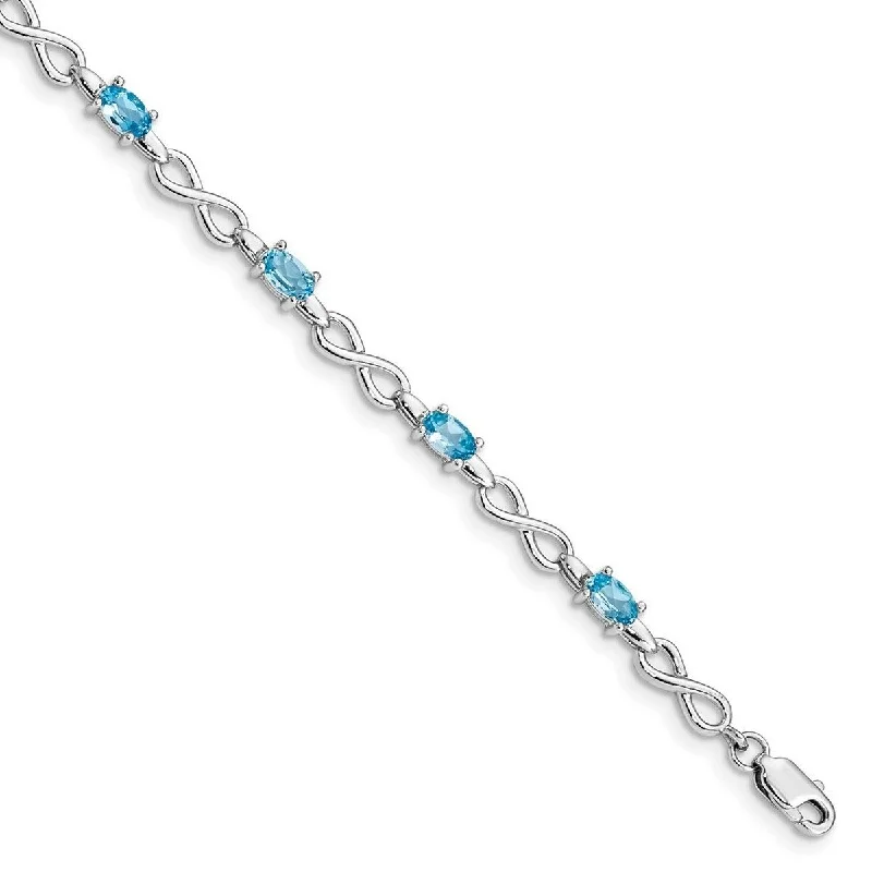 women personalized bangles and bracelets -Curata 925 Sterling Silver Polished Lobster Claw Closure Blue Topaz Bracelet