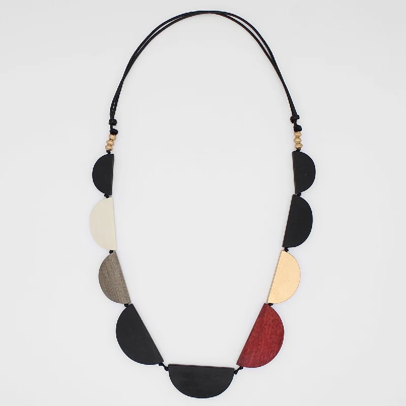 women statement necklaces -Lunar Harmony Half Moon Wood Bead Necklace