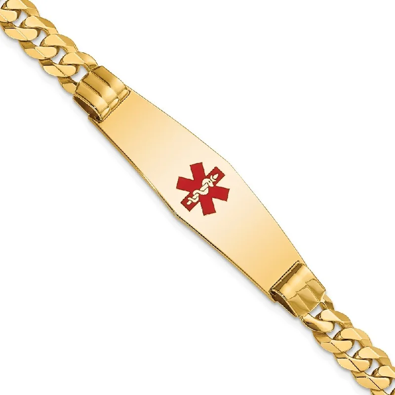 women beaded bangles and bracelets -14k Yellow Gold 13.5mm Medical Soft Diamond Shape Red Enamel Curb Link ID Bracelet, 7"