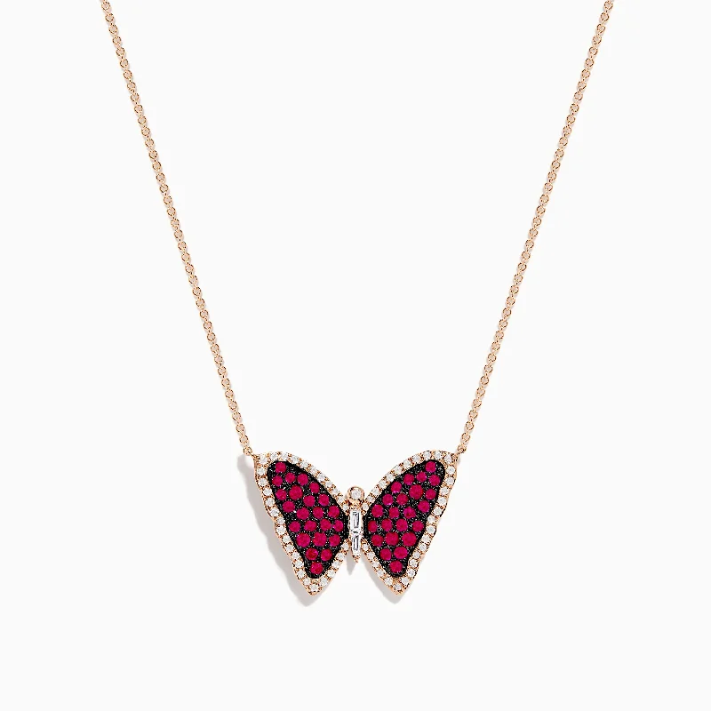 Affordable necklaces for women -Ruby Royale 14K Rose Gold Ruby Butterfly Necklace