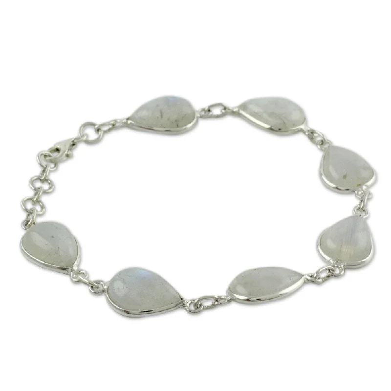 women chic bangles and bracelets -NOVICA Handmade Sterling Silver Inspired Intuition Moonstone Link Bracelet (India)